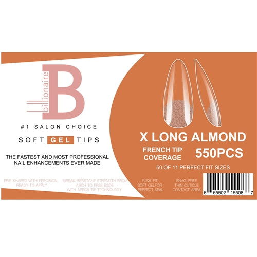 Billionaire Soft Gel Tips Box Nail False Fake Extra Long Almond - 550pcs