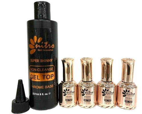 Nitro - Super Shiny Non Cleanse Gel Top (Chrome / Hologram Base) Refill 8oz 237ml