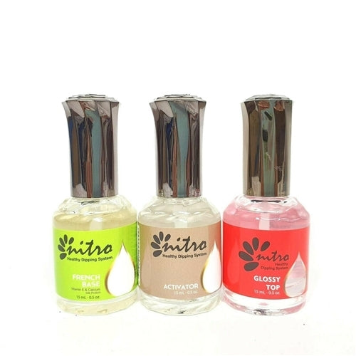 Nitro Gelish Dip SNS French Base Glossy Top Activator Dipping Powder Liquids Kit