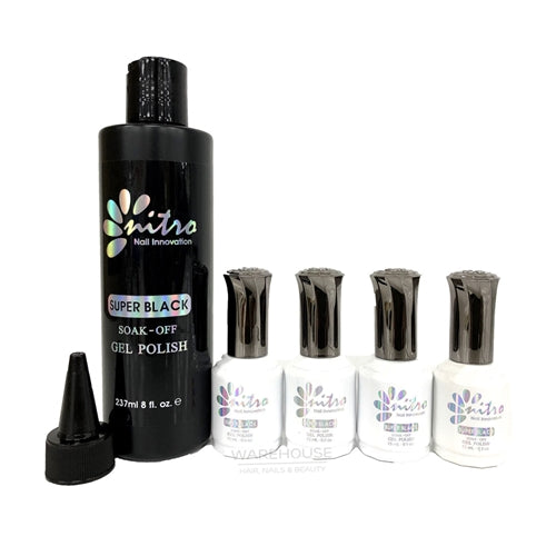 Nitro Soak Off UV LED Gel Nail Polish Super Black Color Refill Kit 8oz