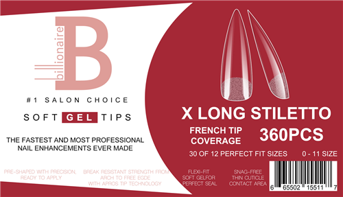 Billionaire Soft Gel Tips Box Nail False Fake Extra Long Stiletto- 360pcs