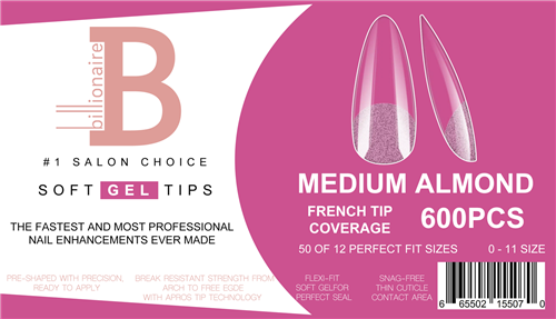 Billionaire Soft Gel Tips Box Nail False Fake Meidum Almond - 600 pcs