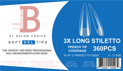 Billionaire Soft Gel Tips Box Nail False Fake 3X Extra Long Stiletto - 550pcs
