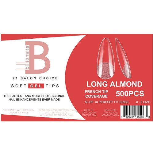 Billionaire Soft Gel Tips Box Nail False Fake Long Almond - 500pcs